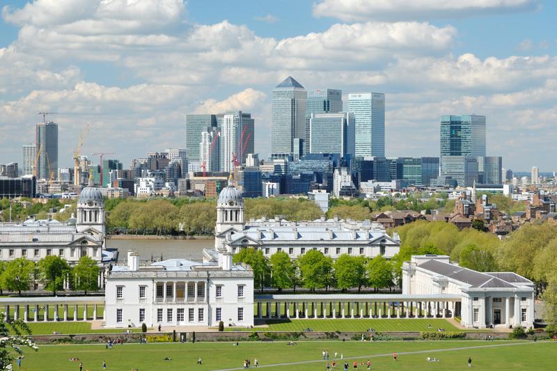 View over Greenwich with Canary Wharf in the background