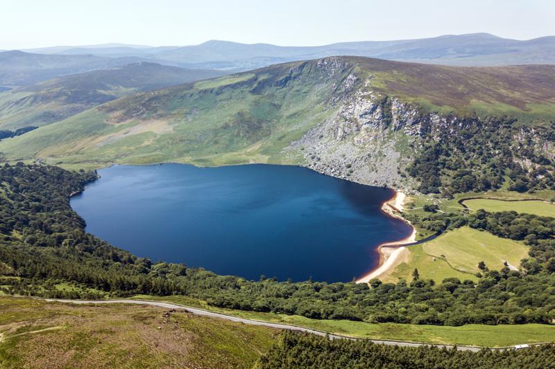 Drone view on the Lake Guiness (Lake Lough Tay)