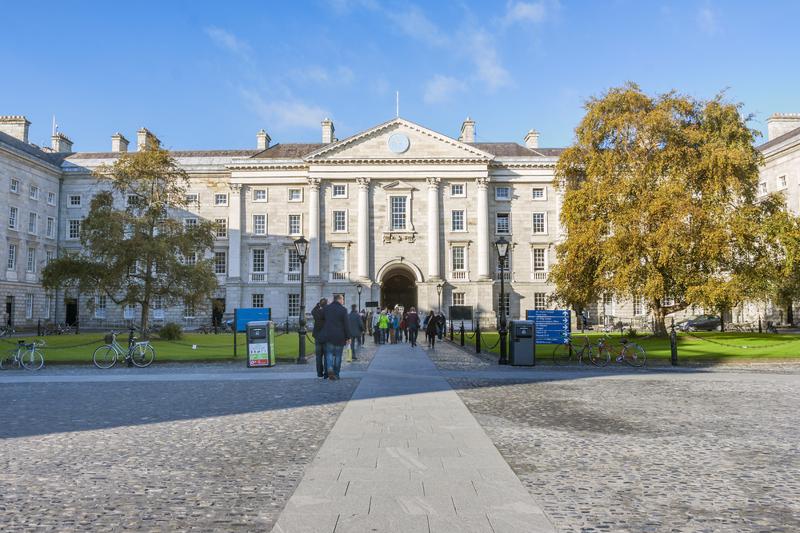 Dublin, Ireland - Oct 25, 2014: People at Trinity College yard in Dublin, Ireland on October 25, 2014