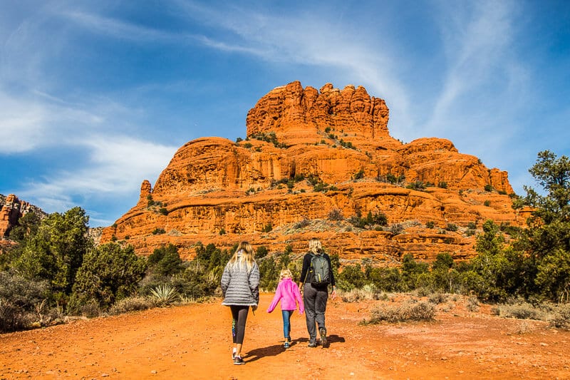 caz and girls hiking hte Bell Rock Path 