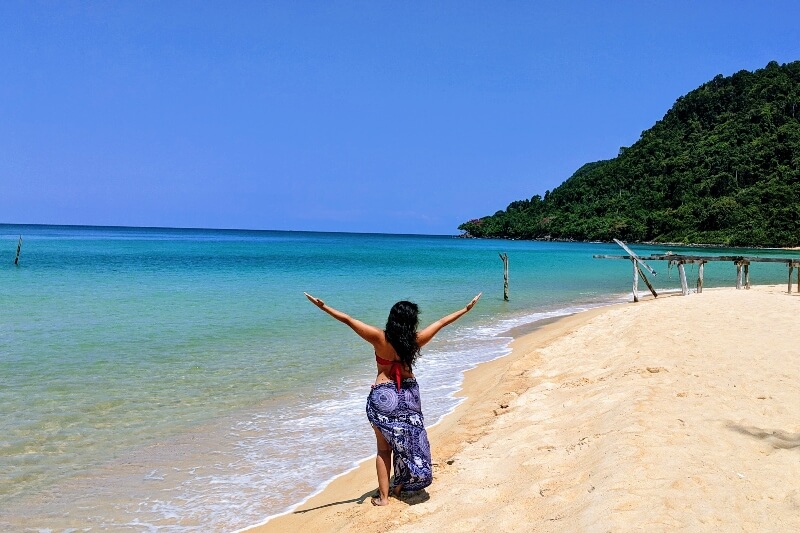 woman walking down the beach on Koh Rong Samloem, Cambodia