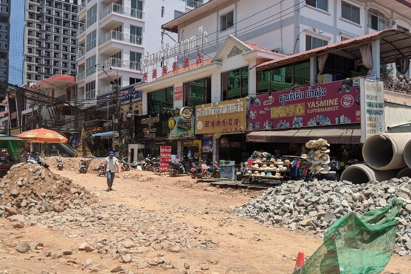 one of many torn up streets in Sihanoukville, Cambodia