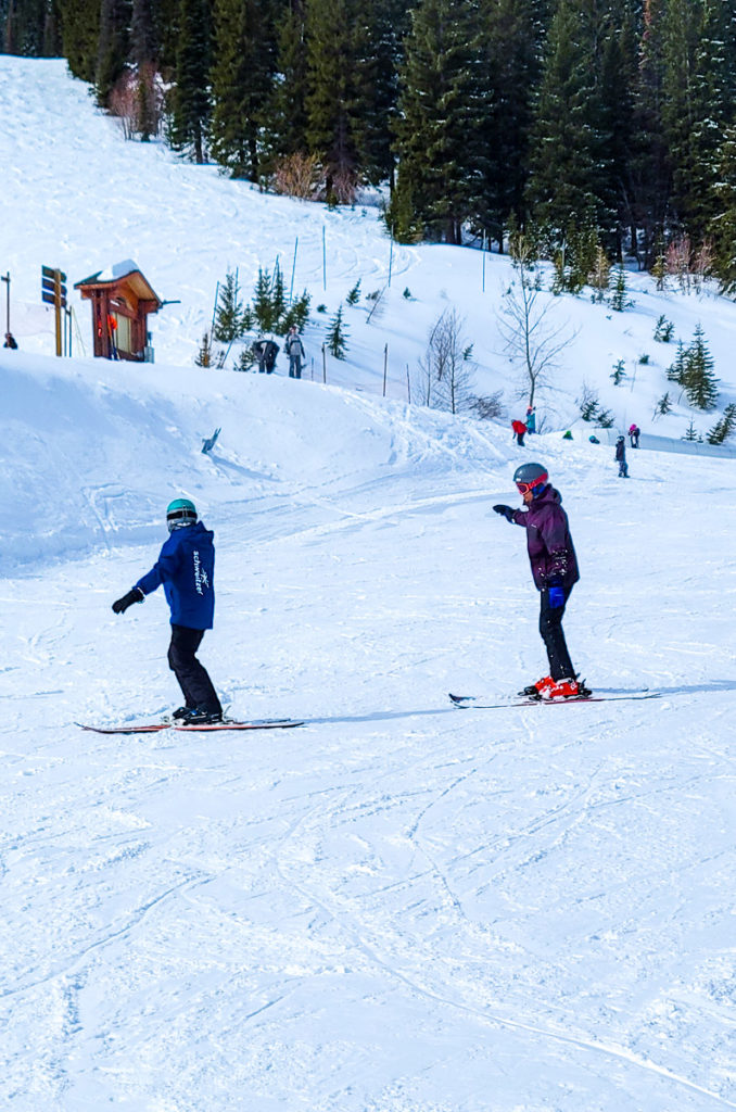 Instructor Mary Jo taking me down the slopes at Schweitzer