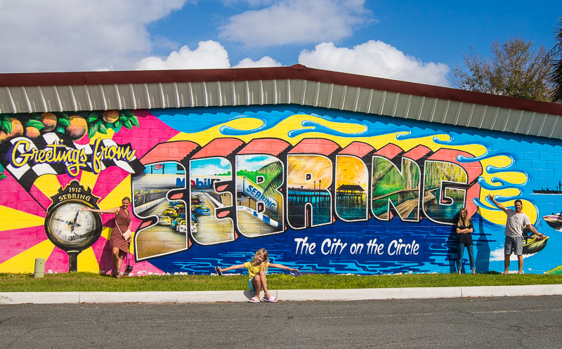 Welcome mural at Sebring, Florida