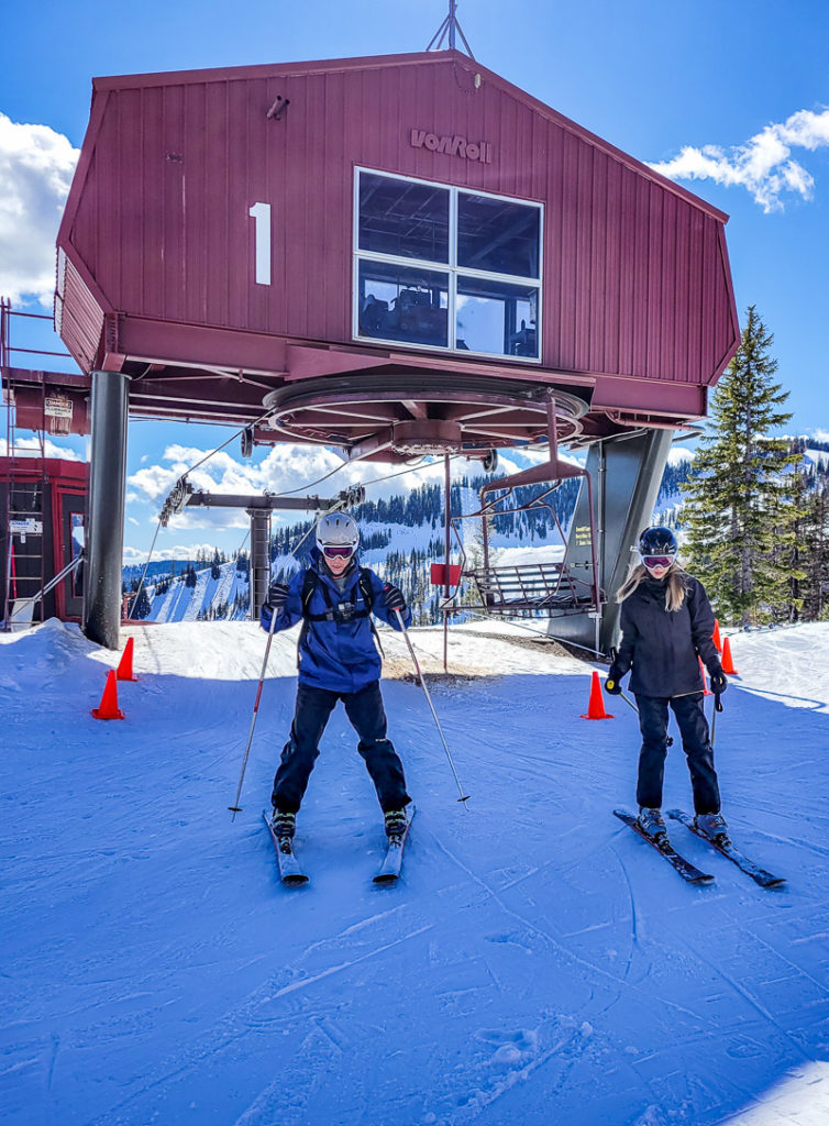 Getting off chair lift at Silver Mountain