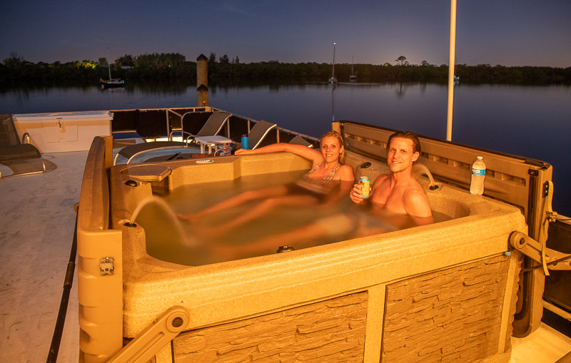 Relaxing in the hot tub under an open sky!