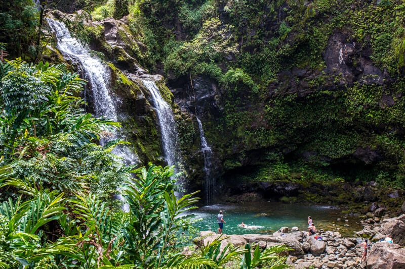 Upper Waikani Falls - one of the bet top along the Road to Hana drive in Maui, Hawaii