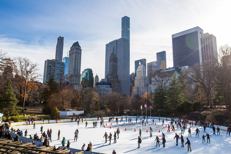 Ice skating Wollman Rink Central Park New York at Christmas