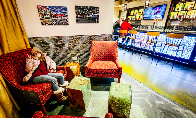 Vibrant lobby area at Hotel Indigo