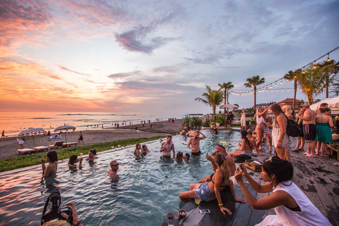 a group of people in a pool