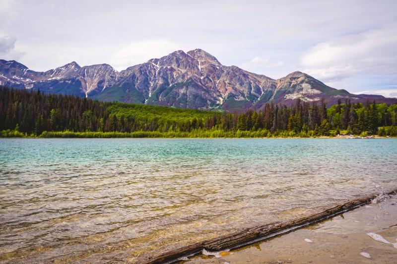 Pyramid Lake with mountains in background Jasper National Park