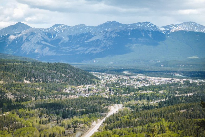 valley and mountain range View from Whistlers Mountain, Jasper National Park