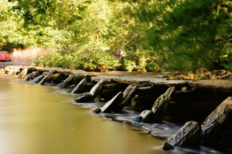 Tarr Steps bridge made of stone slabs in Exmoor National park