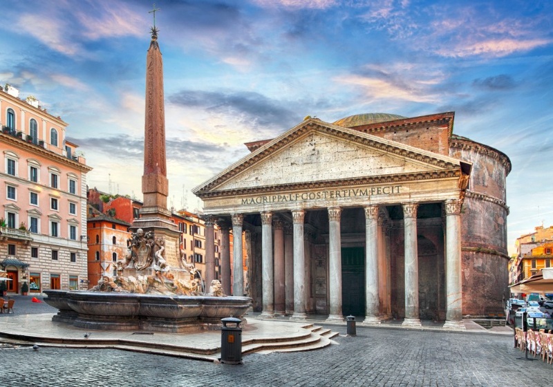 square with the pantheon and tall spire in front