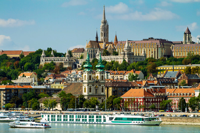 View of Buda side of Budapest with the Buda Castle, St. Matthias and Fishermen's Bastion