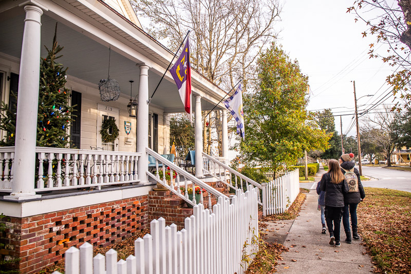 family walking on the streets of Beaufort NC