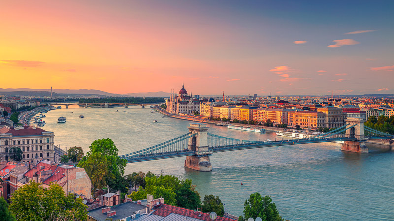 sunset on the danube river