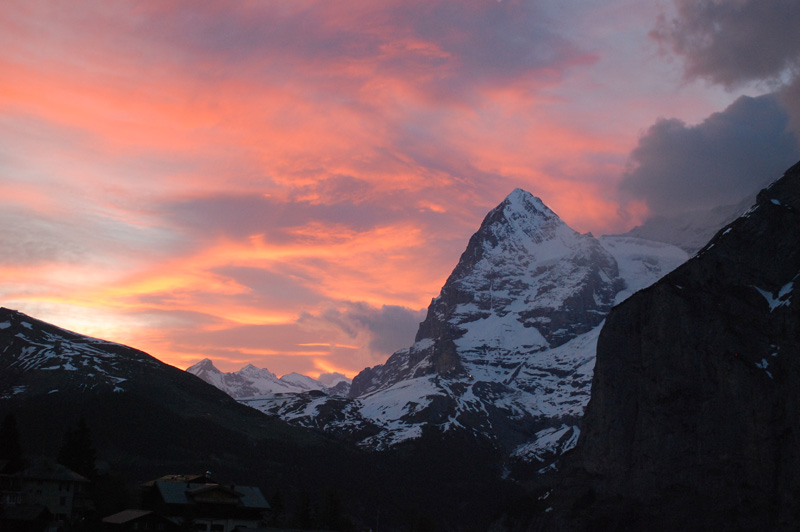 eiger snow capped peak at sunrise