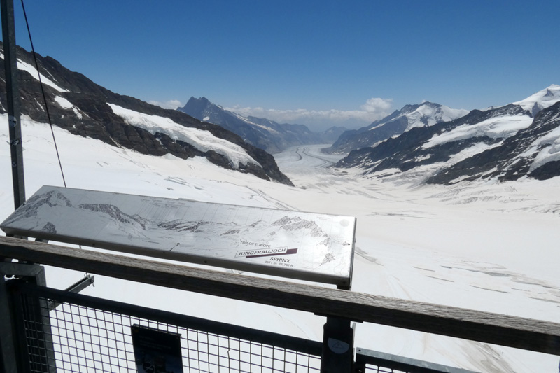 viewpoint looking at glaciers high in the mountains