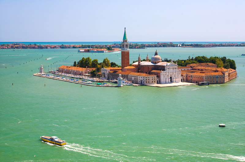 island with buildings on it