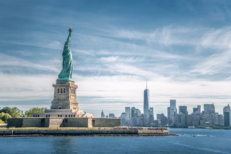 Statue of Liberty with new york skyline in the background