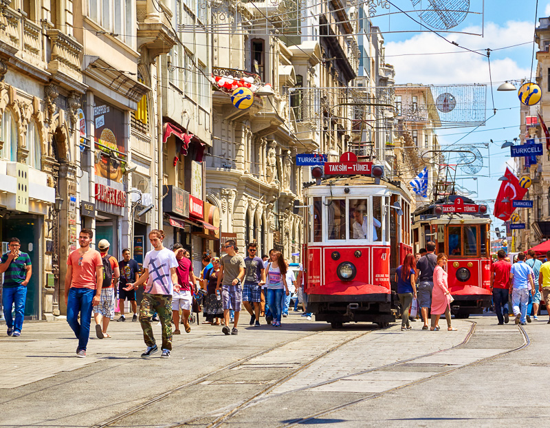 Heritage red tram on Istiklal Avenue, Istanbul