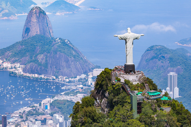 Aerial view of Christ Redeemer statue and Corcovado Mountain