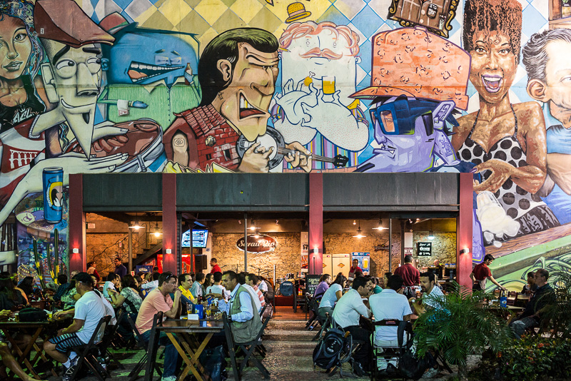 A crowd of people in the nightlife in Arcos Da Lava district