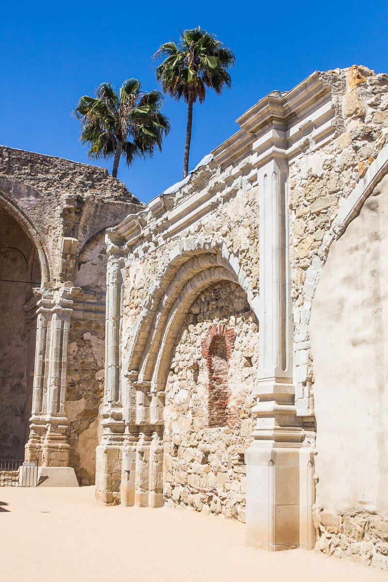 stone walls and archways of the Mission San Juan Capistrano, Orange 