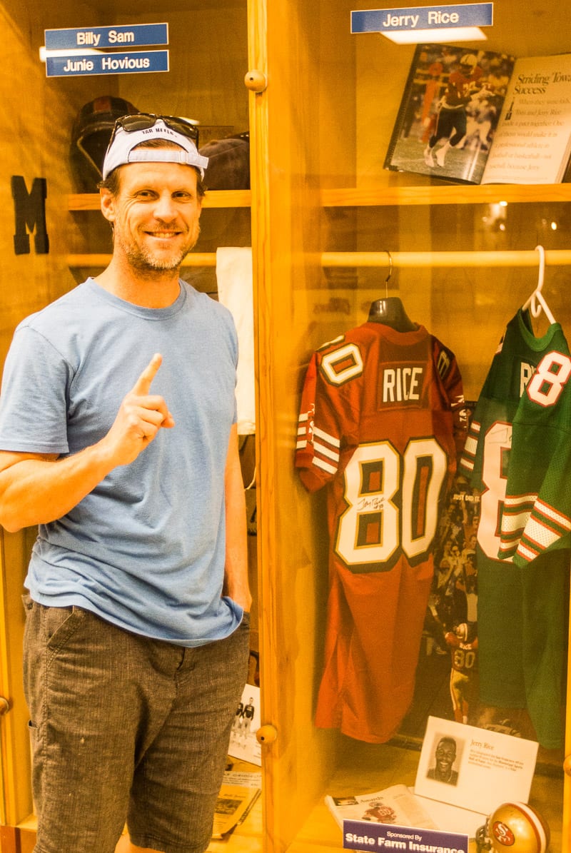 Jerry Rice display at the Mississippi Sports Hall of Fame and Museum