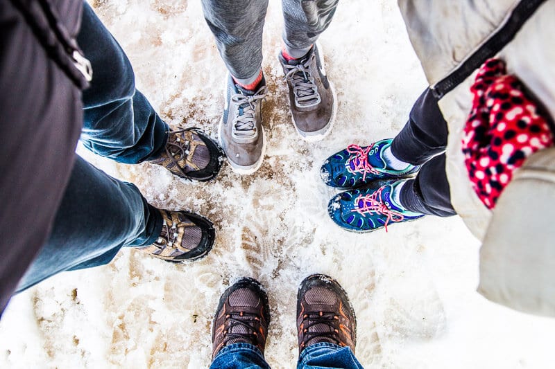 circle of feet on snow