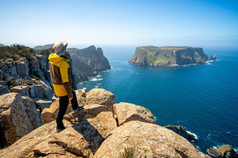 Trekking in Tasman Peninsula, Tasmania, Australia.