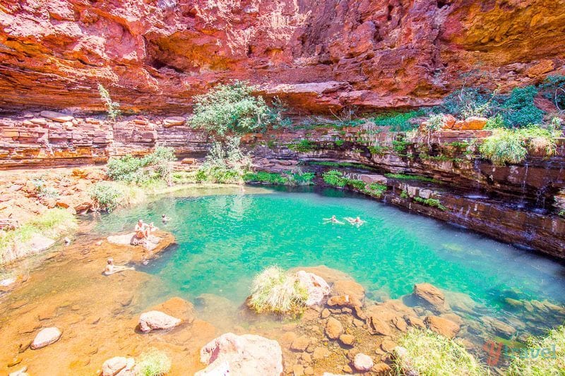 people swimming in pool of water at Dales Gorge, Karijini National Park