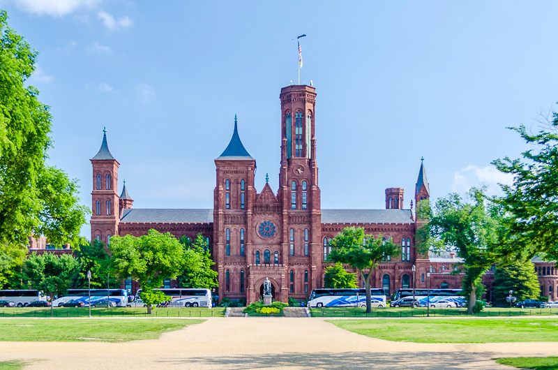 the exterior and gardens of the smithsonian castle