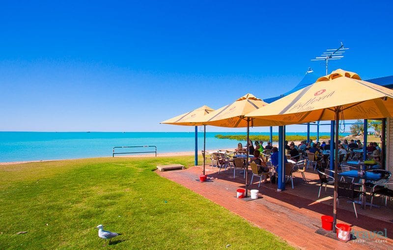 people sitting at tables enjoying view at Town Beach