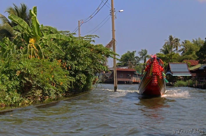 Getting around Bangkok on a long tailed boat