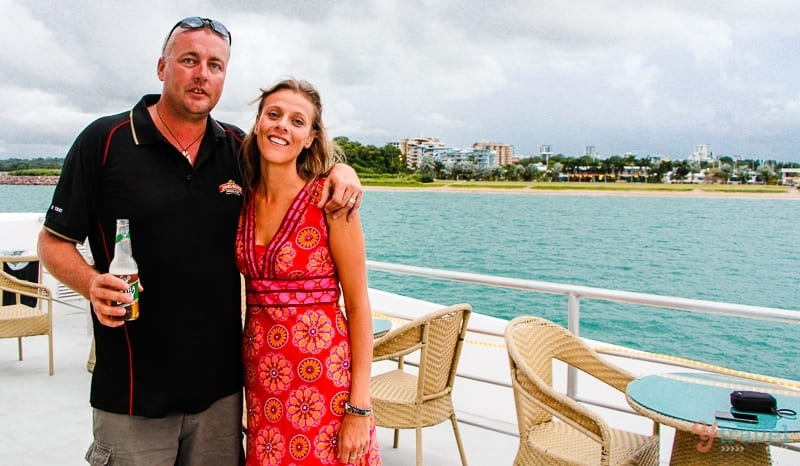 brother and sister posing for camera on a Darwin harbour sunset cruise