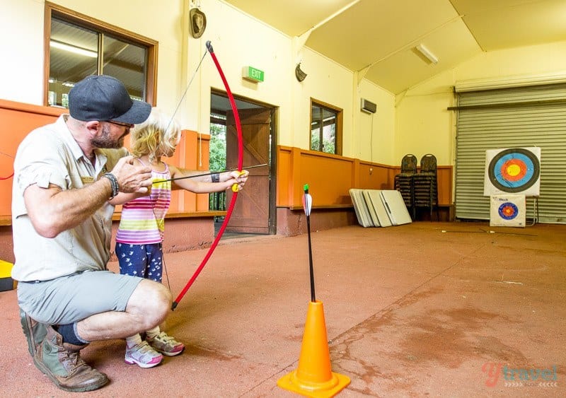 Archery in the Binna Burra Mountains in Lamington National Park, Gold Coast Hinterland, Australia