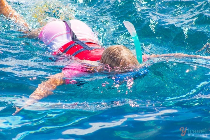 girl Snorkeling on top of the water