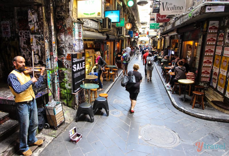 people walking htrough Centre Place Laneway, Melbourne, Australia