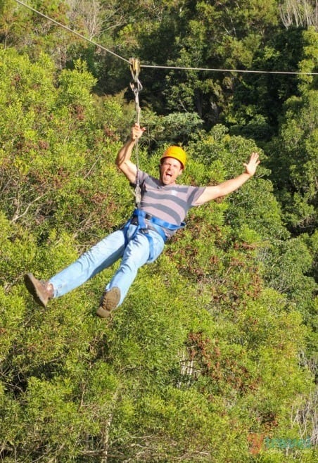 man on a zip line