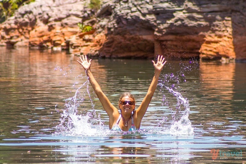 woman swimming outside