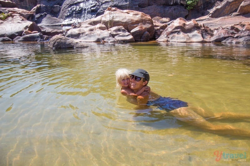 A person swimming in the water