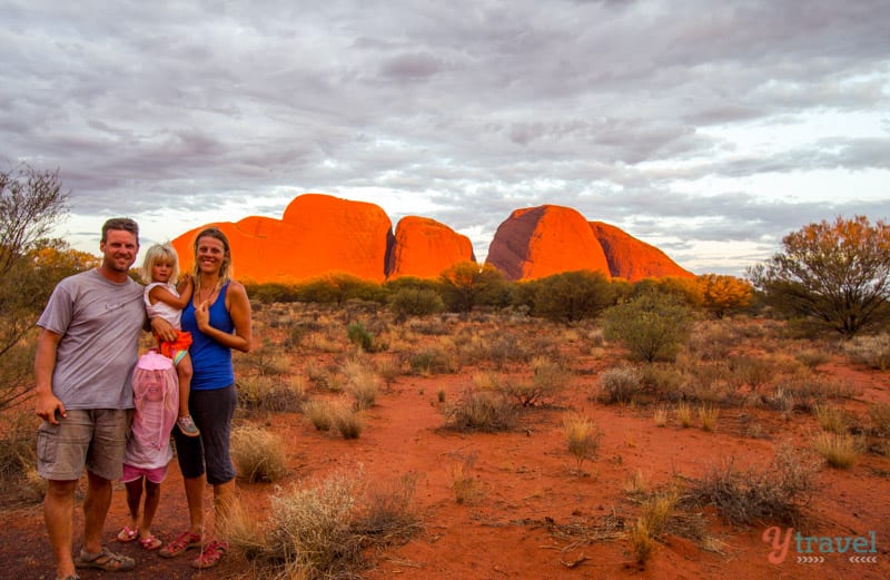 family posing in front o Kata  in the Northern Territory of Australia