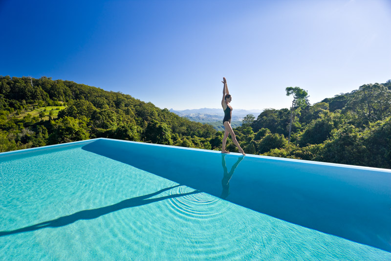 Lady at the pool at the Lost World Spa, at O'Reilly's Rainforest Retreat