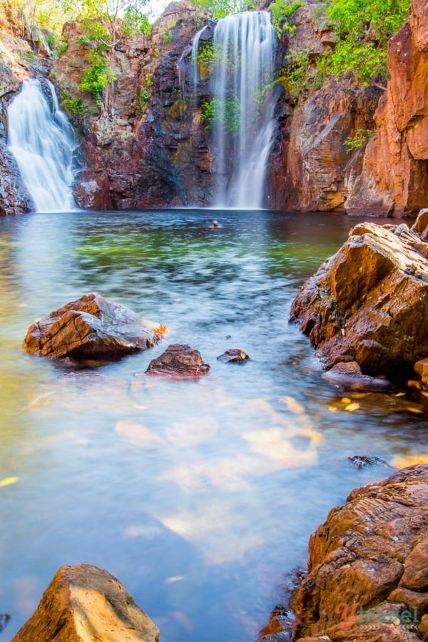 double waterfall of Florence Falls - plunging into pool of water