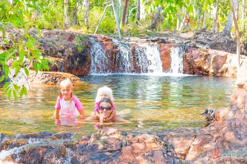 caz and girls swimming in Buly Rockhole - Litchfield National Park