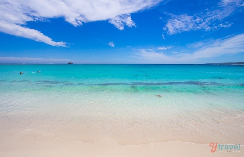 looking out ofver the crystal clear blue water of Hamlin Bay