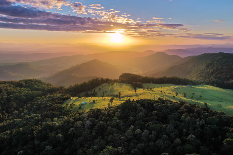 sunset view over Lamington National PArk