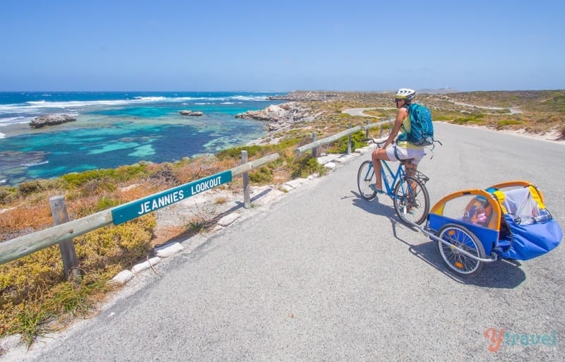 people bike riding on a path next to the ocean